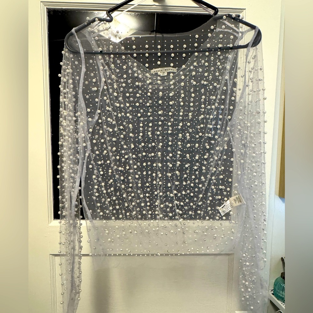 Elegant Sheer Pearl-Embellished Top